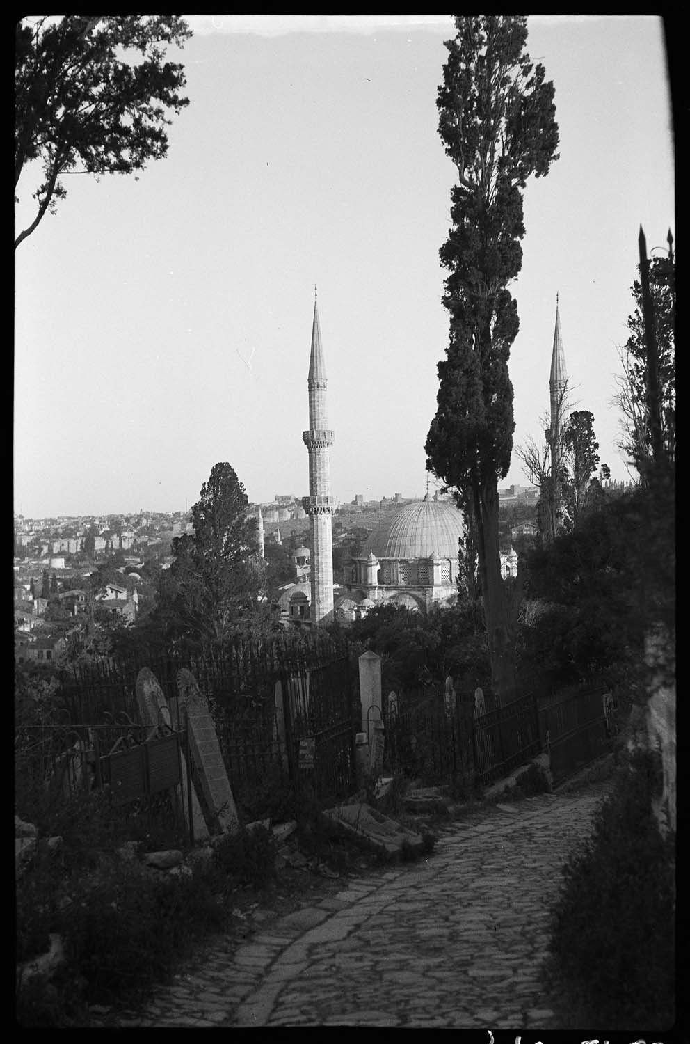 Vue du cimetière, avec une coupole de mosquée au second plan